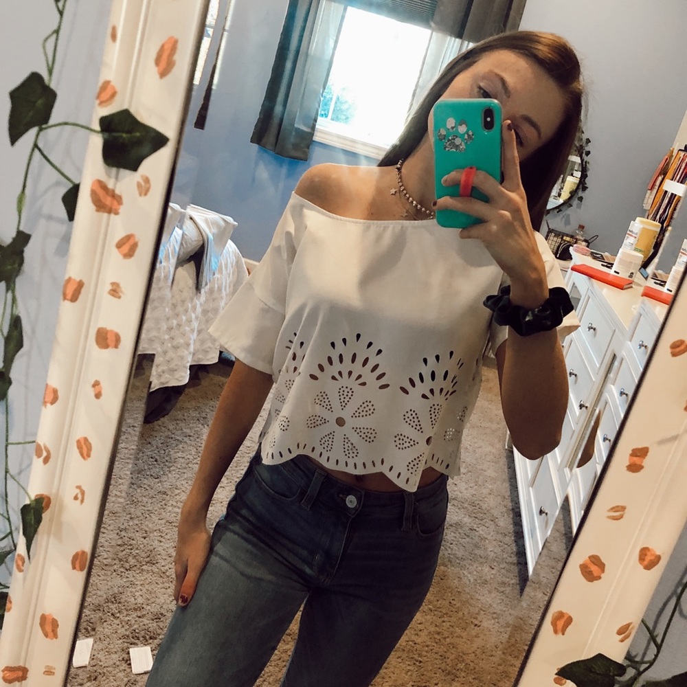white flowered top